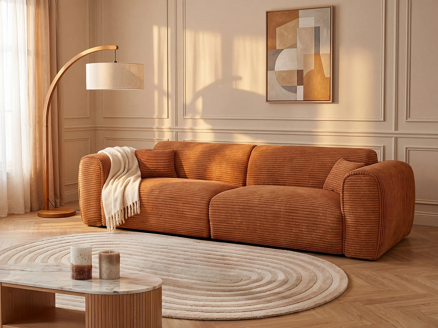 4-seater express convertible sofa 160 cm in taupe corduroy velvet